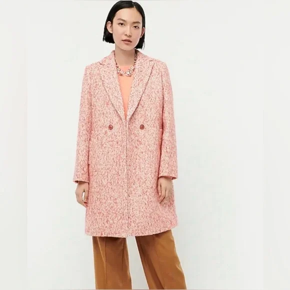 J.Crew Nalya Italian Tweed Lady Coat Peach Pink Wool Blend Topcoat Size 4 - Picture 2 of 15